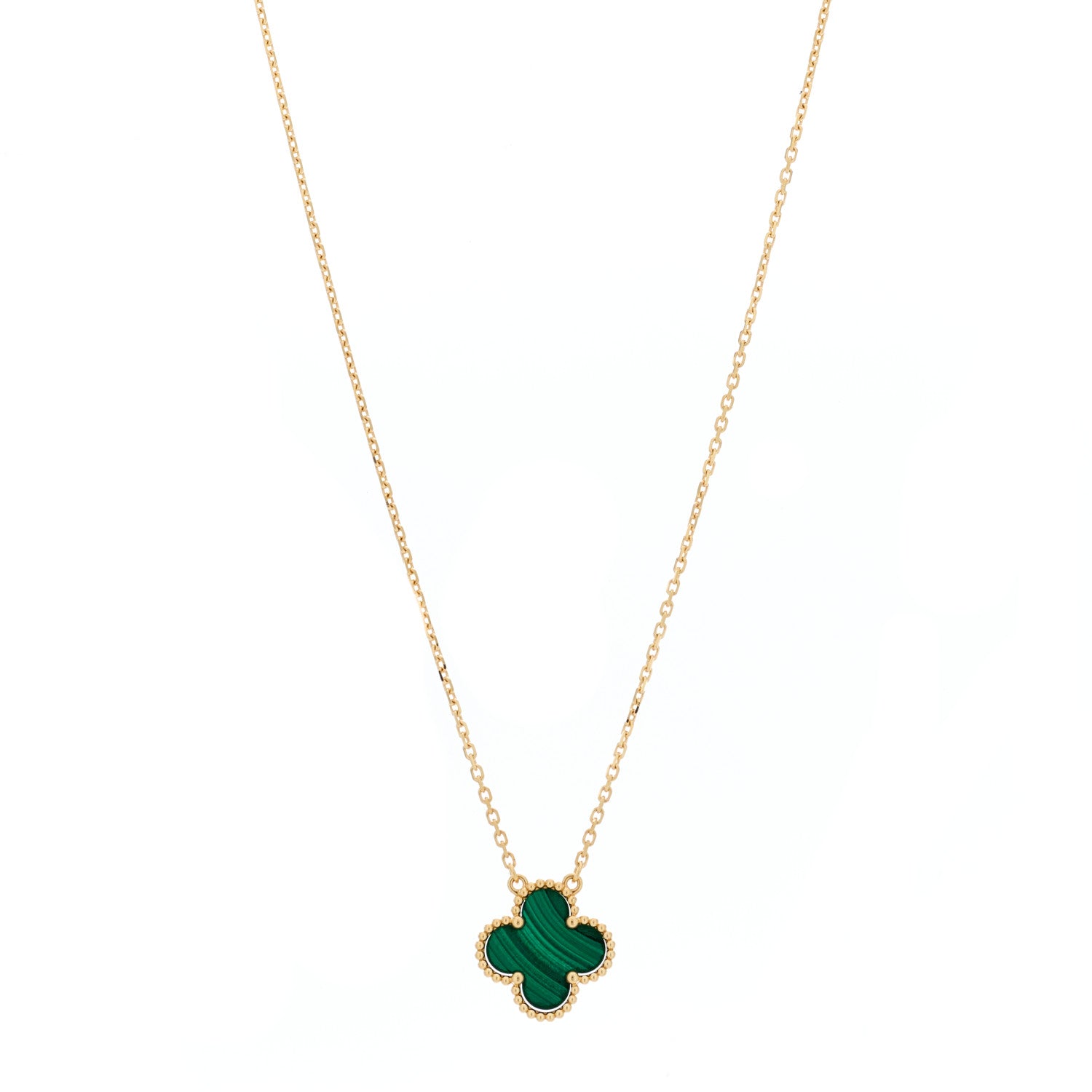 Van Cleef & Arpels 18K Yellow Gold Malachite Vintage Alhambra Pendant Necklace 1 of 7