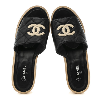 Chanel Lambskin CC Flat Slide Sandals 40 Black 2 of 12