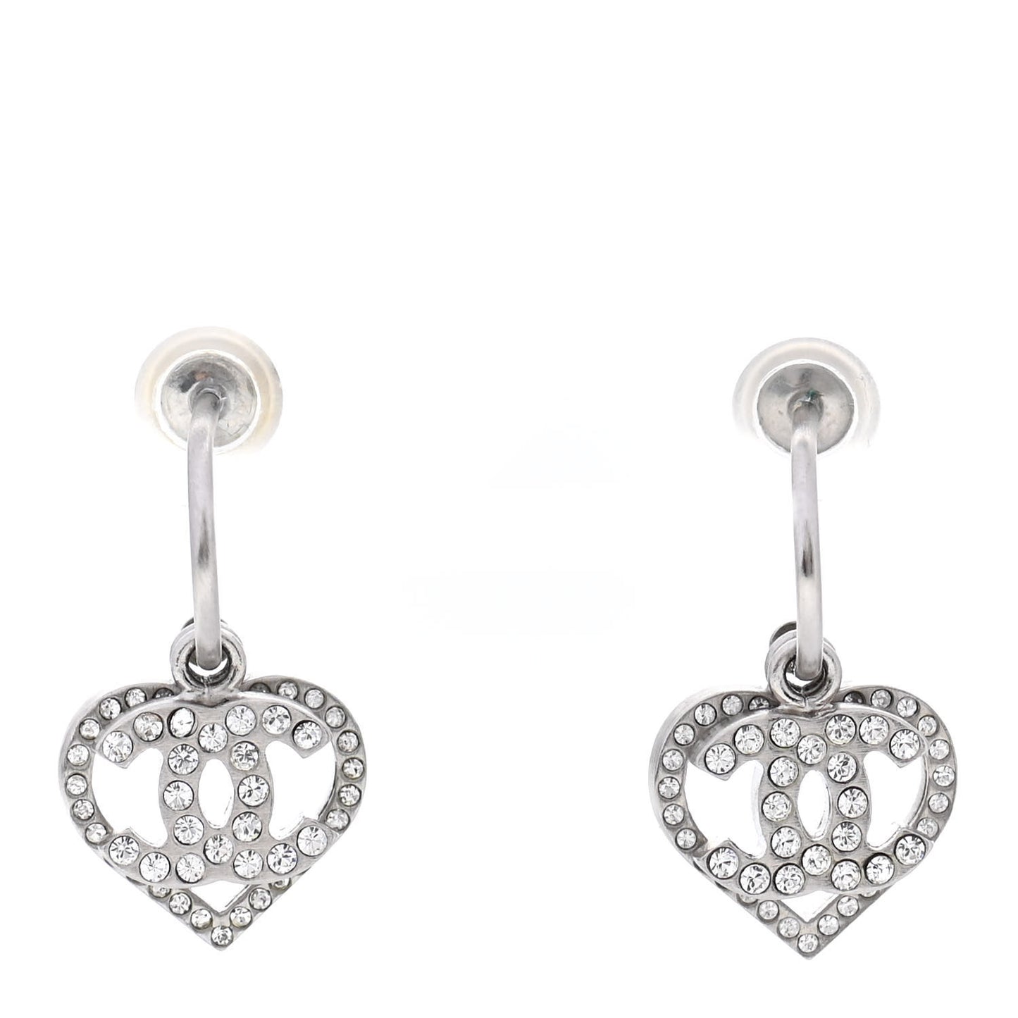 Crystal Heart CC Hoop Earrings Silver