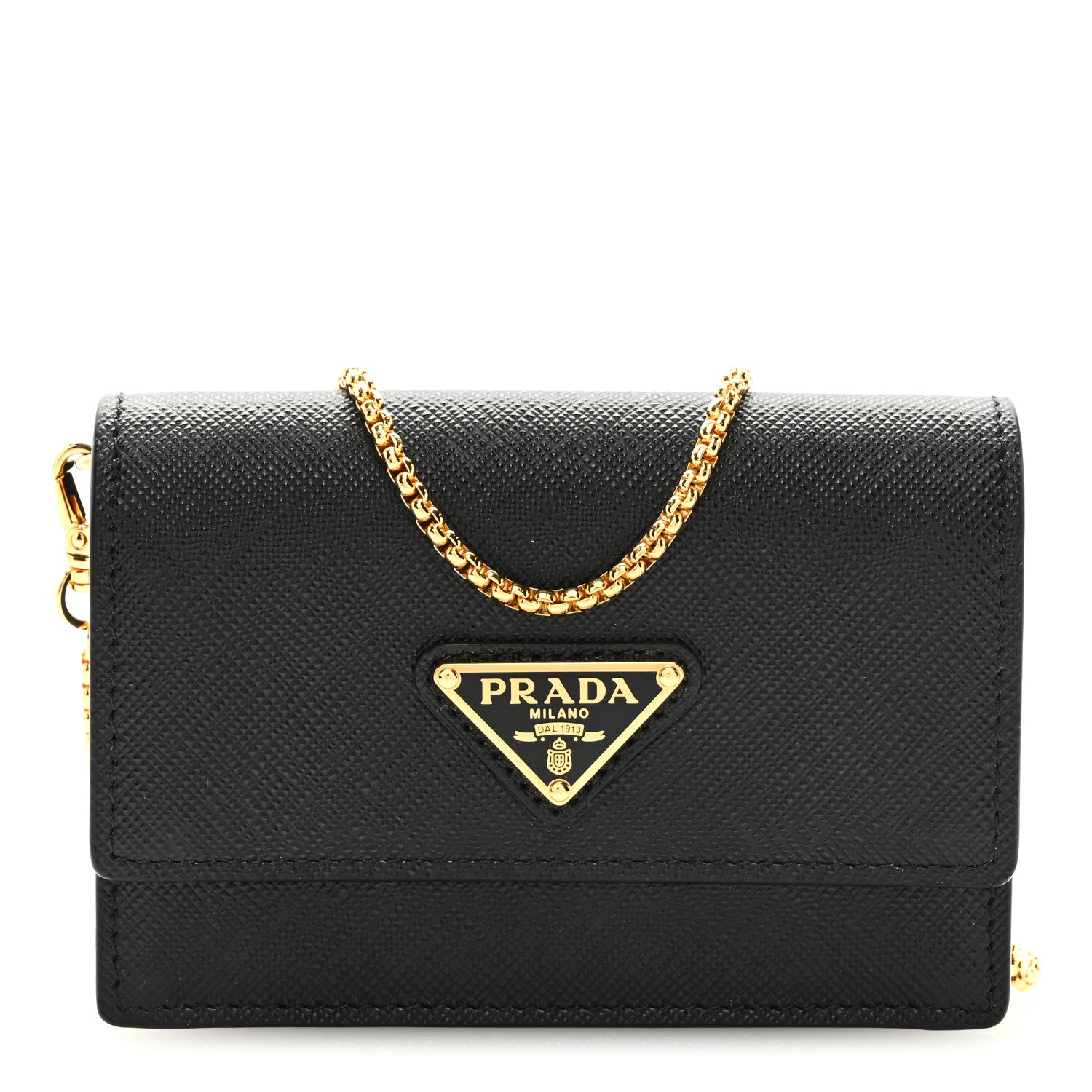 Prada Saffiano Card Holder With Chain Black 1 of 8