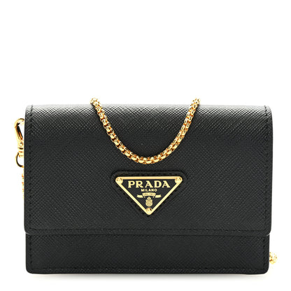 Prada Saffiano Card Holder With Chain Black 1 of 8