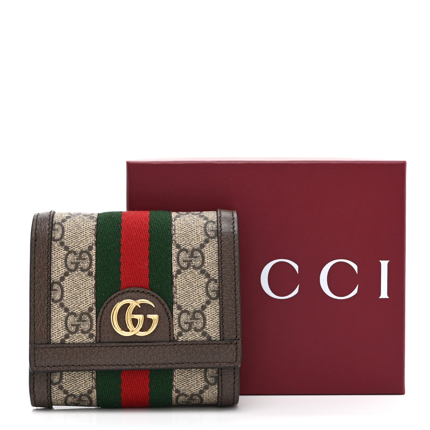 Gucci GG Supreme Monogram Textured Calfskin Web Ophidia Card Case Wallet Beige Ebony New Acero 9 of 9