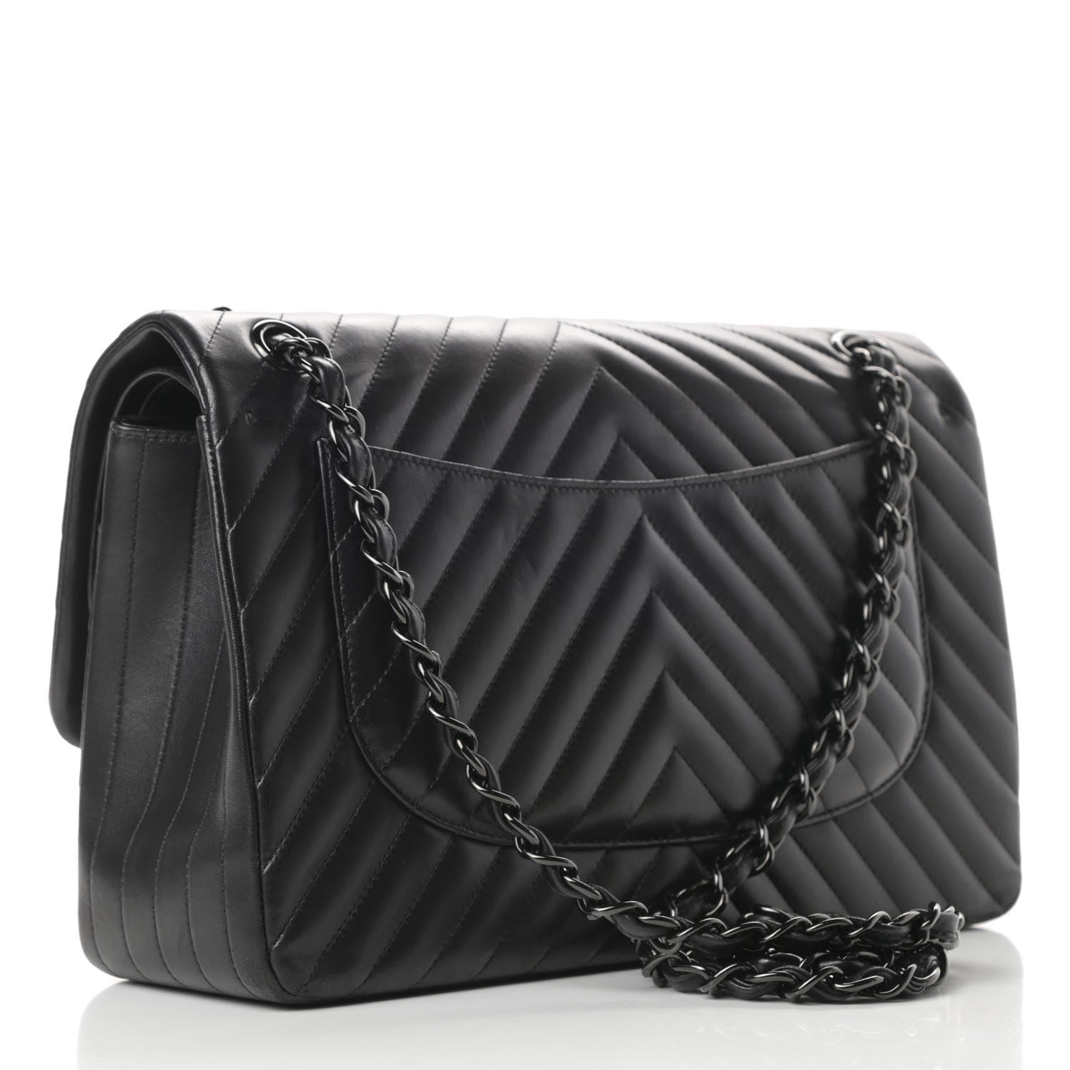 Chanel Lambskin Chevron Quilted Jumbo Double Flap So Black 3 of 19