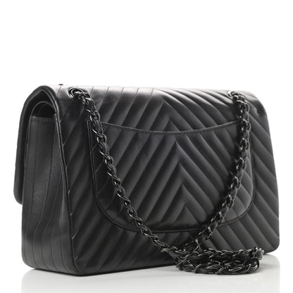 Chanel Lambskin Chevron Quilted Jumbo Double Flap So Black 3 of 19
