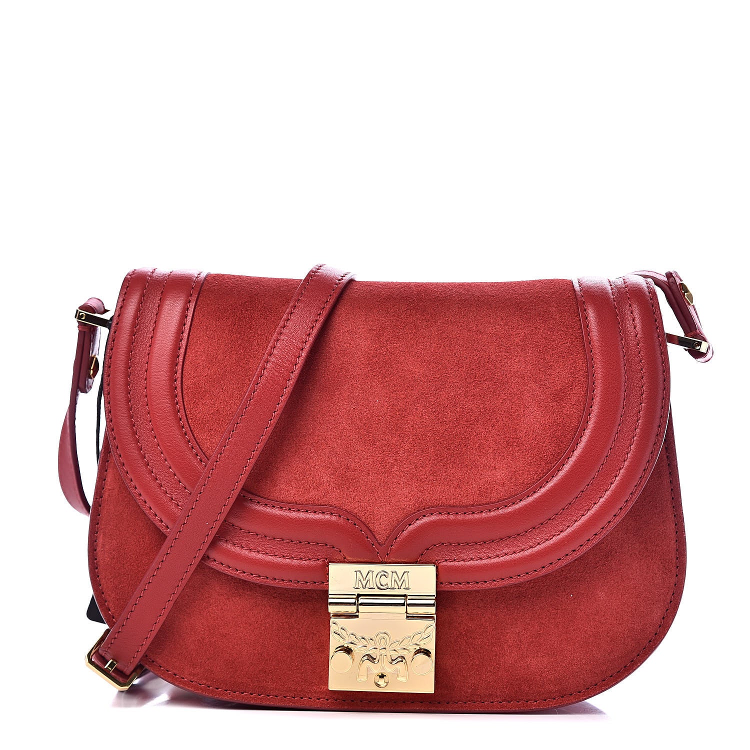 MCM Suede Calfskin Trisha Small Shoulder Bag Red 1 of 9