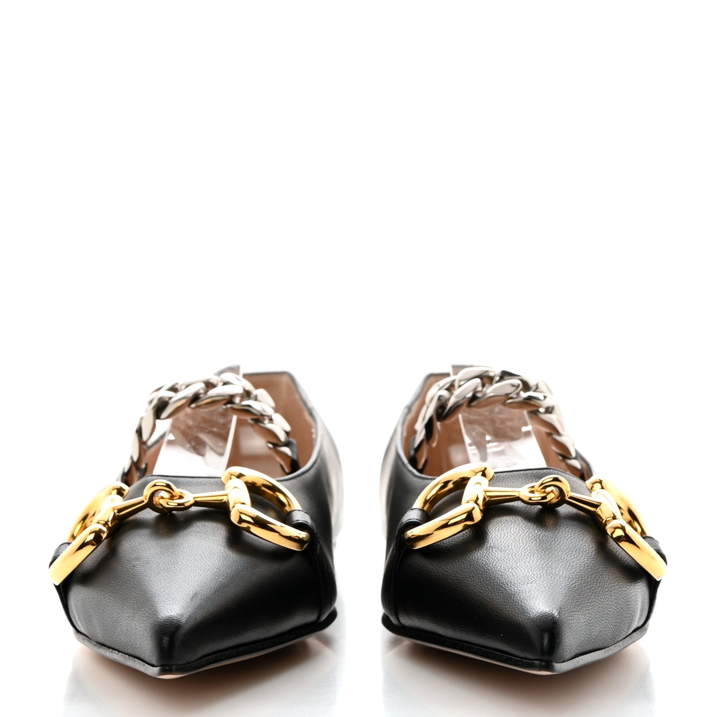 Nappa Lumiere Deva Horsebit Chain Embellished Flats 36.5 Black