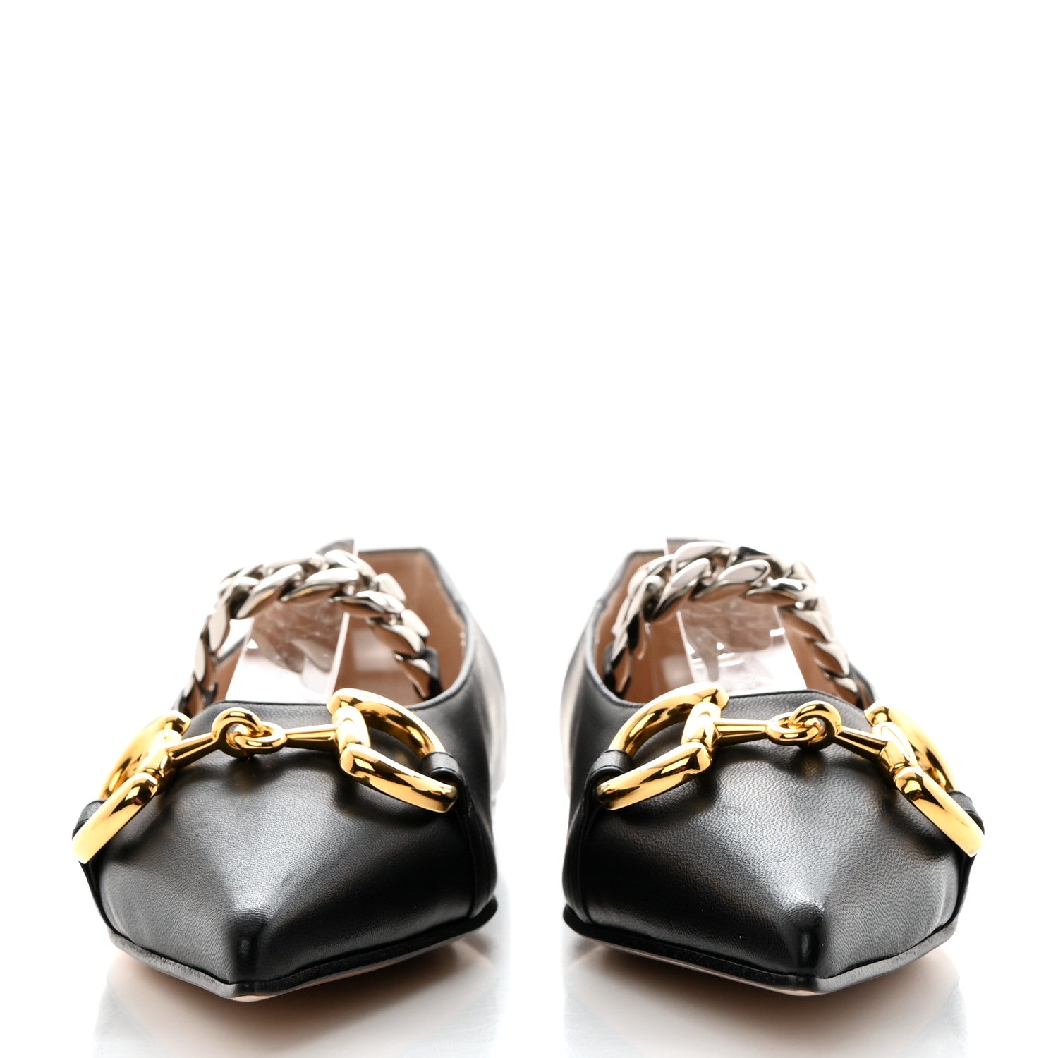 Gucci Nappa Lumiere Deva Horsebit Chain Embellished Flats 36.5 Black 2 of 9