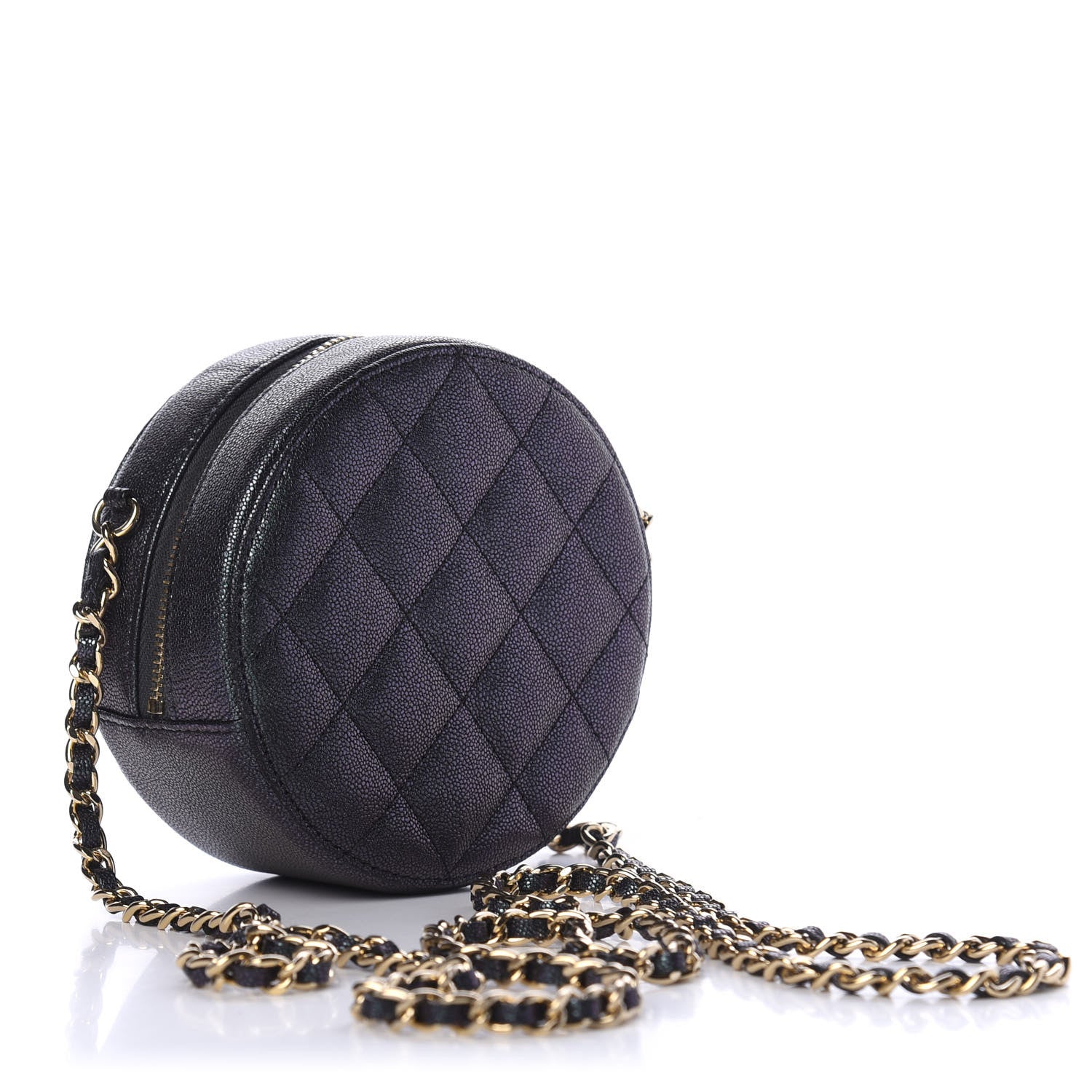 Chanel Iridescent Caviar Quilted Round Clutch With Chain Black 3 of 11