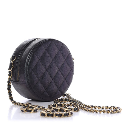 Chanel Iridescent Caviar Quilted Round Clutch With Chain Black 3 of 11
