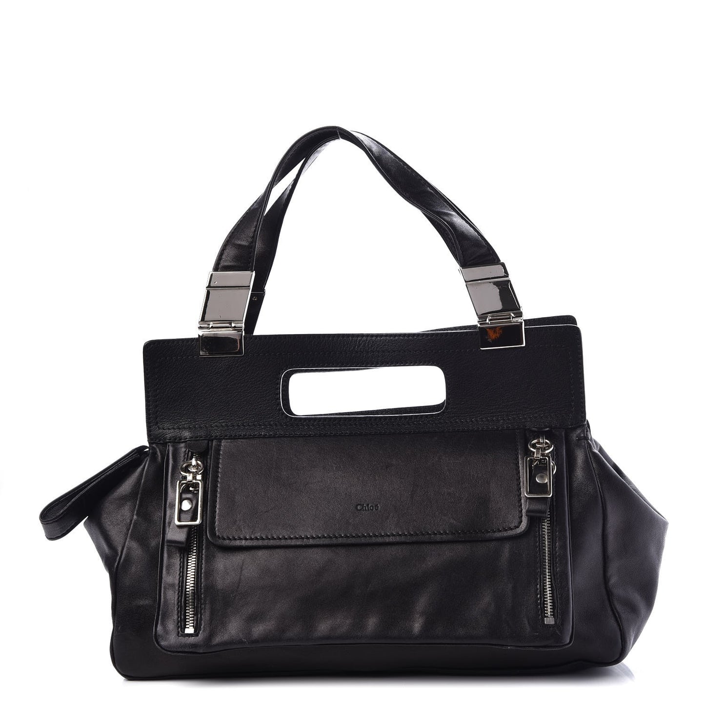 Calfskin Zipper Cutout Shoulder Bag Black