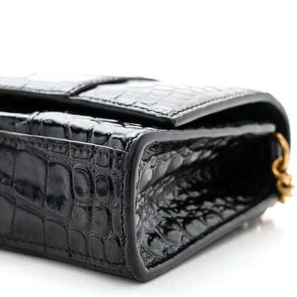 Balenciaga Shiny Calfskin Crocodile Embossed Hourglass Chain Bag Black 9 of 9