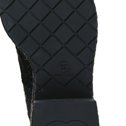 Chanel Tweed Grosgrain Fabric Lace Up Combat Boots 37 Black 7 of 10