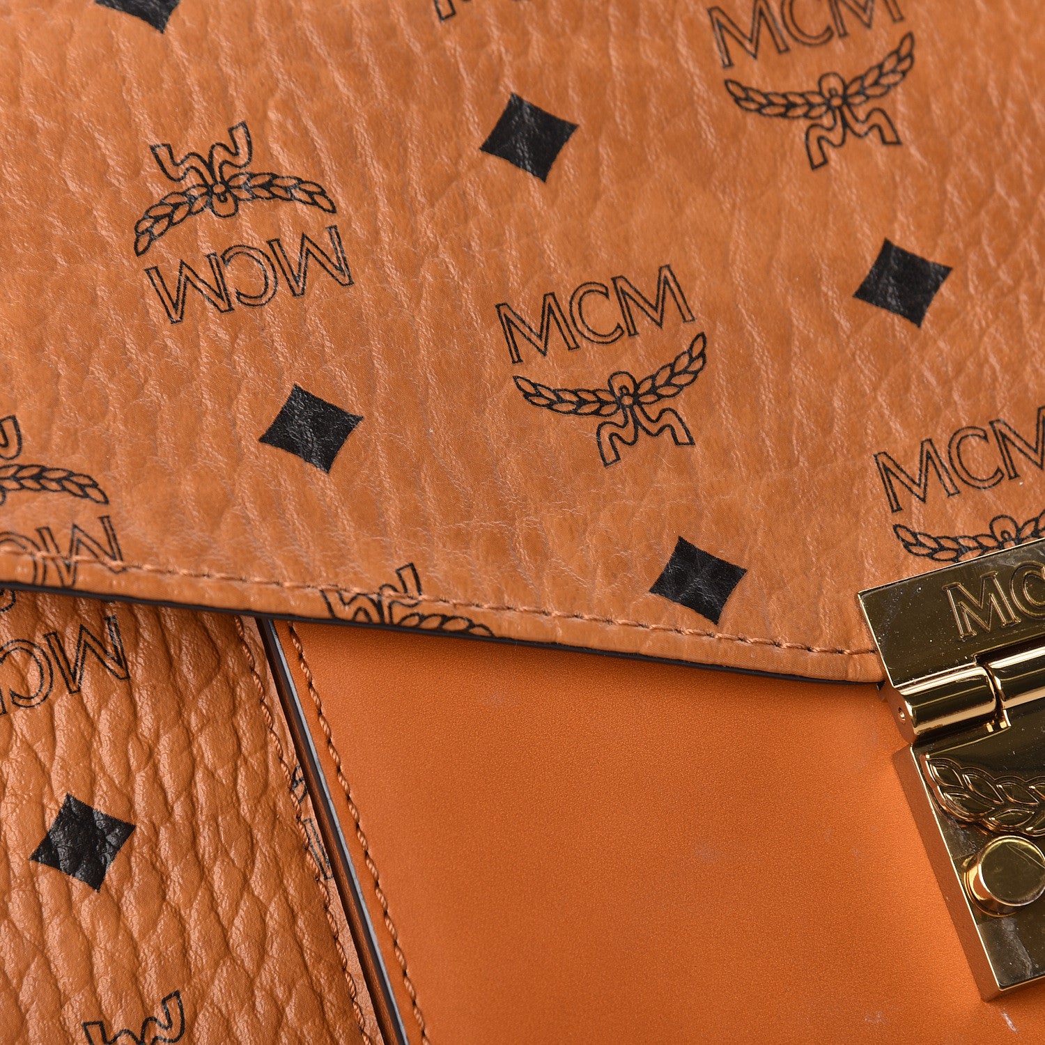 MCM Visetos Medium Patricia Pocket Satchel Cognac 12 of 13