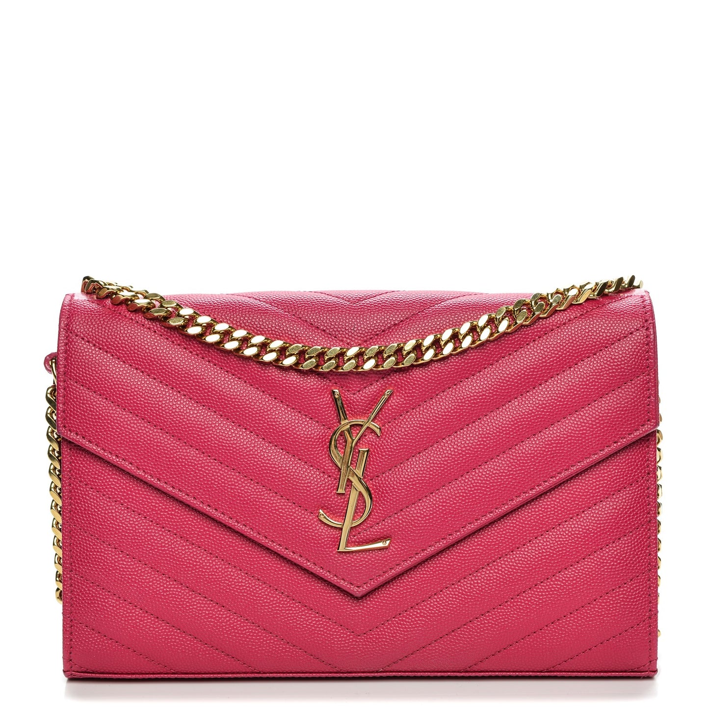 Grain De Poudre Matelasse Chevron Monogram Chain Wallet Lipstick Fuchsia