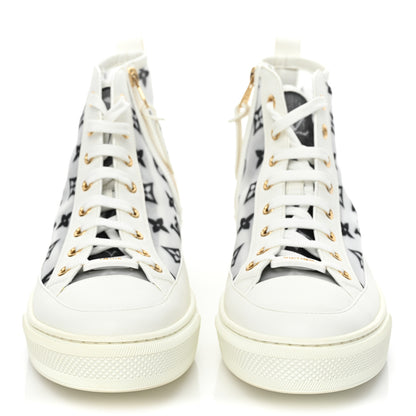 Louis Vuitton Technical Fabric Calfskin Monogram Printed Stellar Sneaker Boots 39 Blue 2 of 10