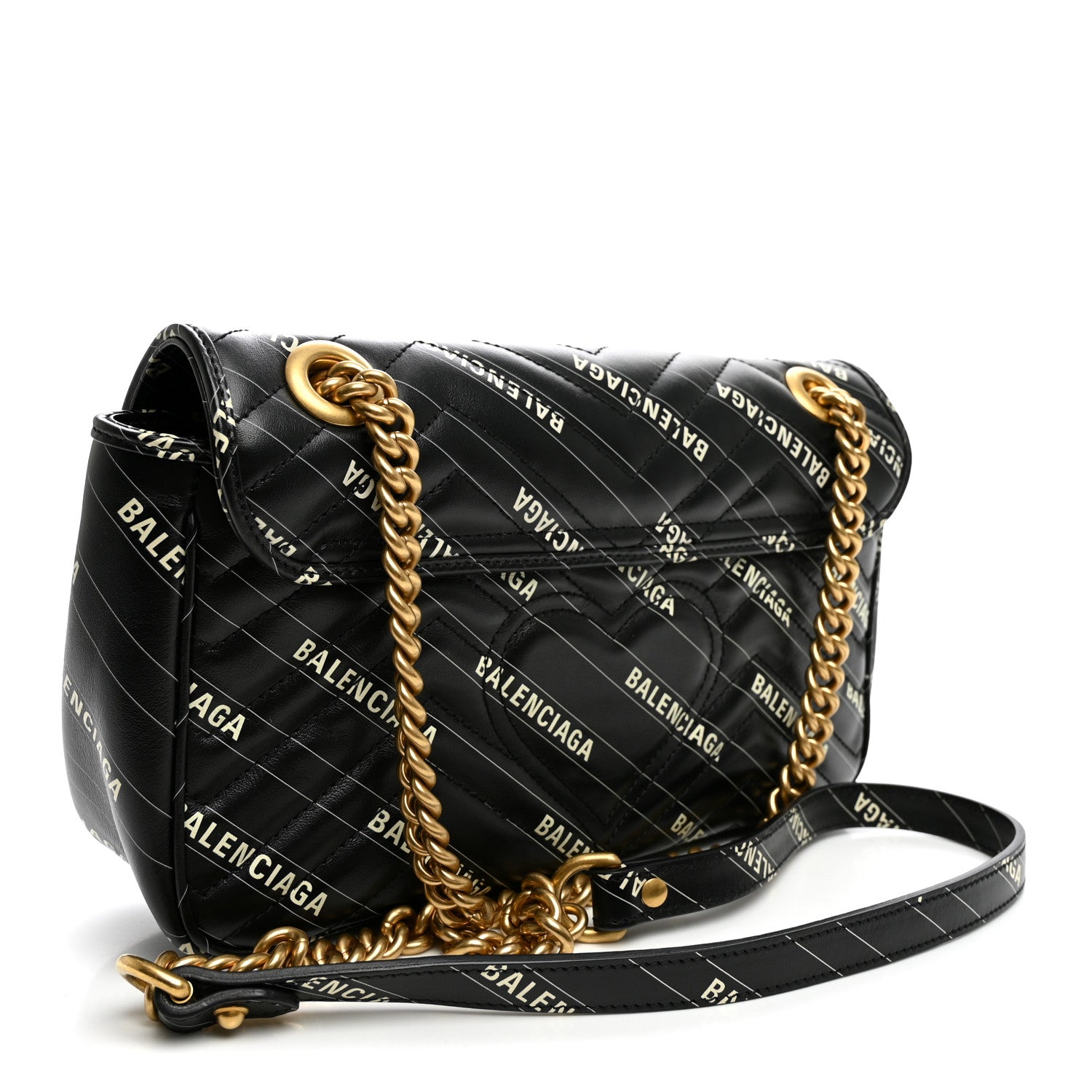 Gucci X BALENCIAGA Calfskin Matelasse Logo Print Small GG Marmont Shoulder Bag Black 3 of 10