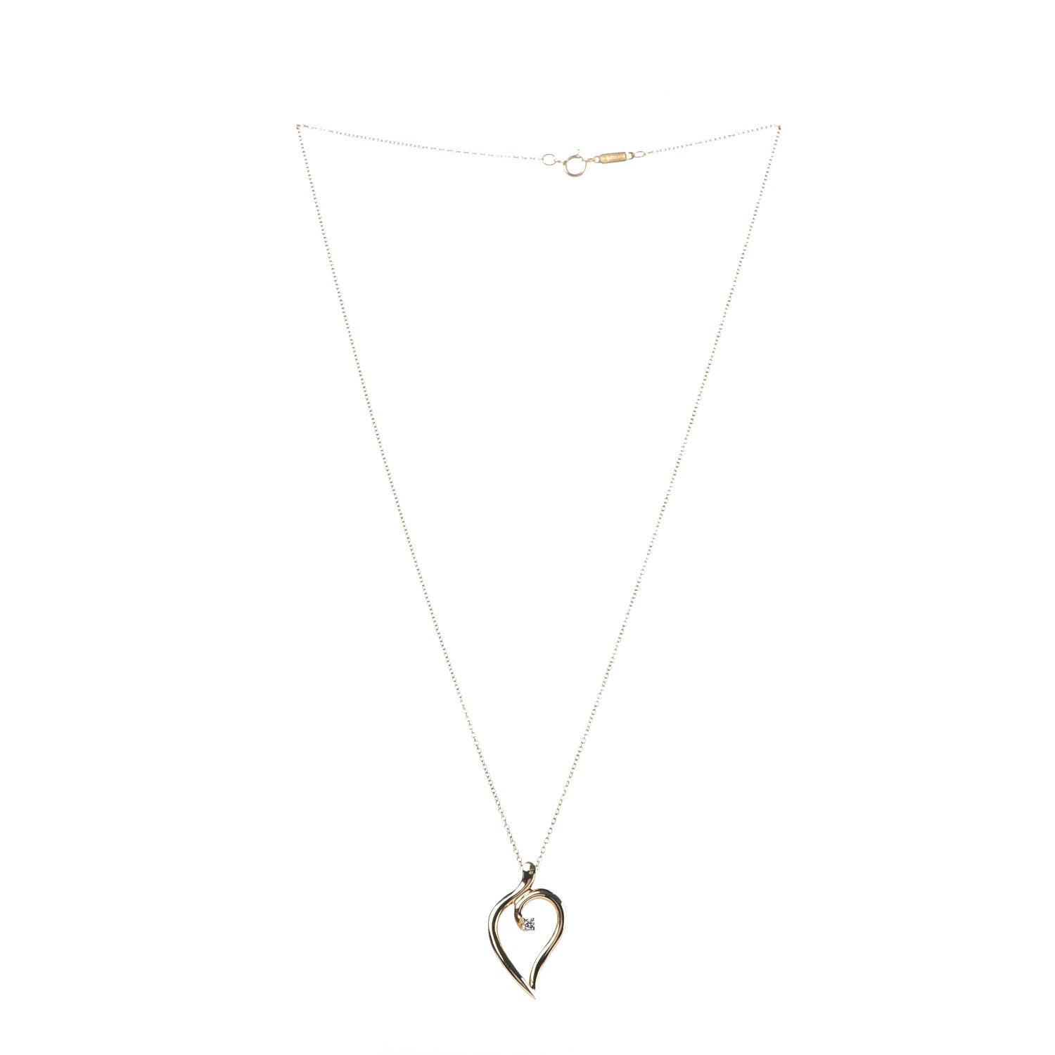 Tiffany 18K Yellow Gold Diamond Open Leaf Pendant Necklace 3 of 7