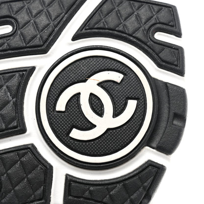 Chanel Knit Fabric Suede Calfskin Womens CC Sneakers 36.5 Grey Black 6 of 9