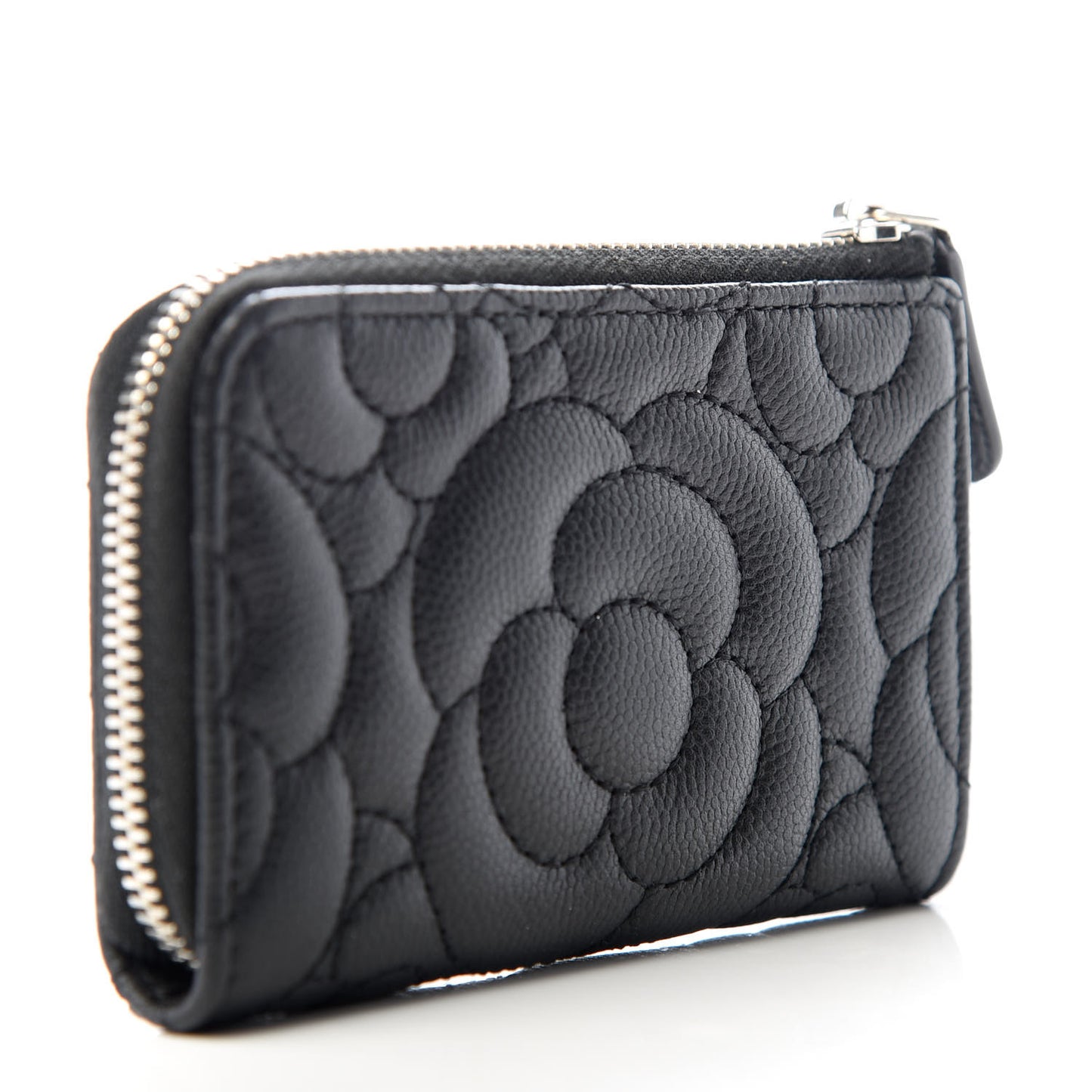 Caviar Camellia Embossed Key Holder Case Black