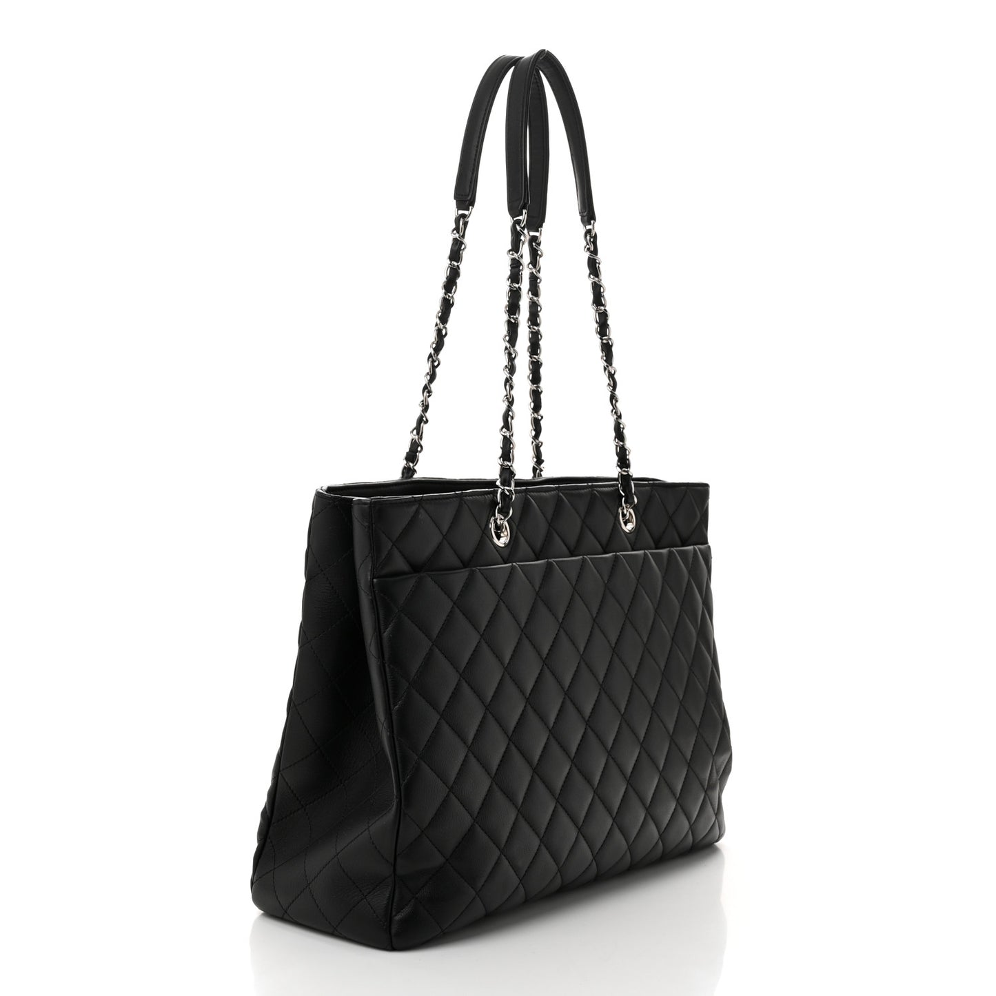 Calfskin Quilted Large Classic Shopping Tote Black