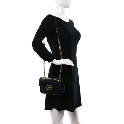 Gucci Calfskin Matelasse Mini GG Marmont Shoulder Bag Black 2 of 9