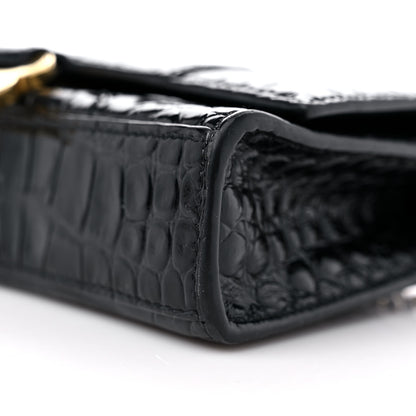 Balenciaga Shiny Calfskin Crocodile Embossed Hourglass Chain Bag Black 8 of 10