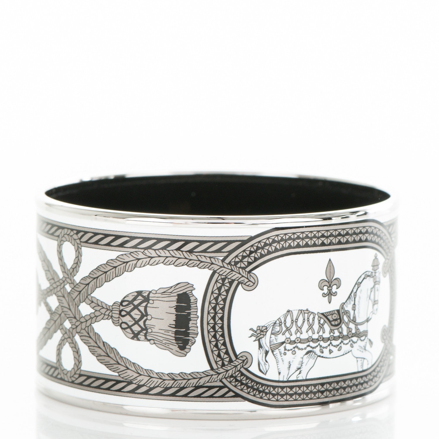 Hermes Enamel Printed Grand Apparat Extra Wide Bracelet 65 White 3 of 5