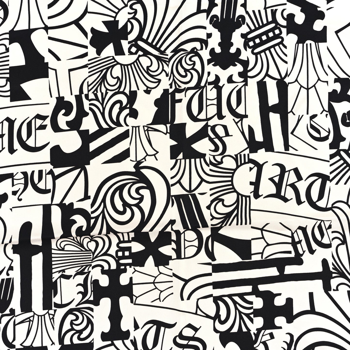Silk Multi Element Cross Scarf Black White