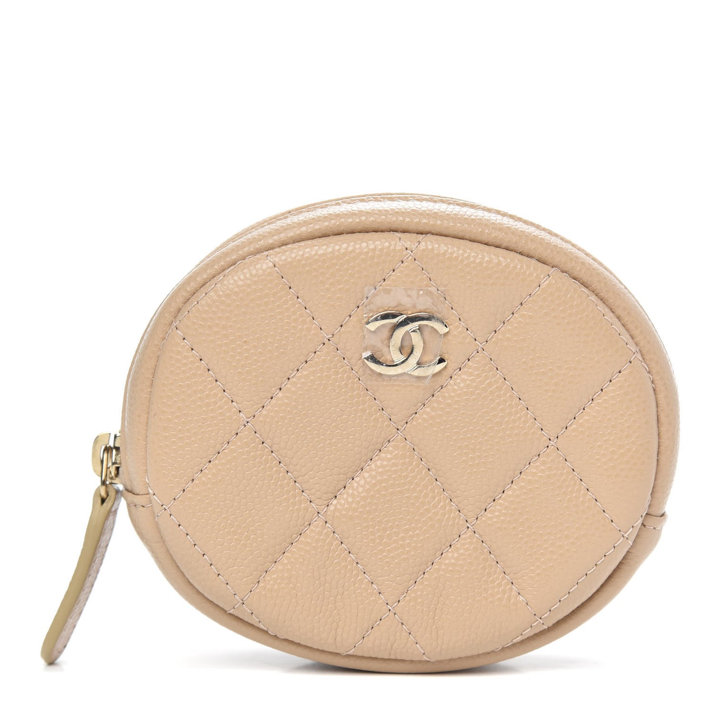 Caviar Quilted Zip Around Classic Coin Purse Beige