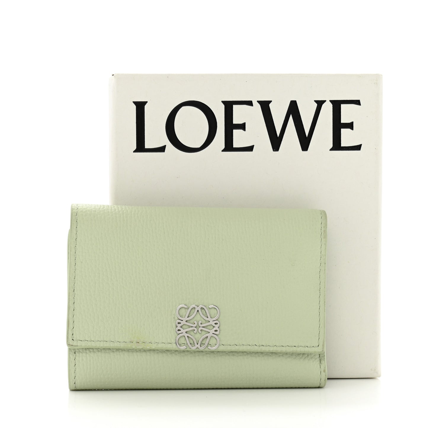 Pebble Grain Calfskin Anagram Small Vertical Wallet Green