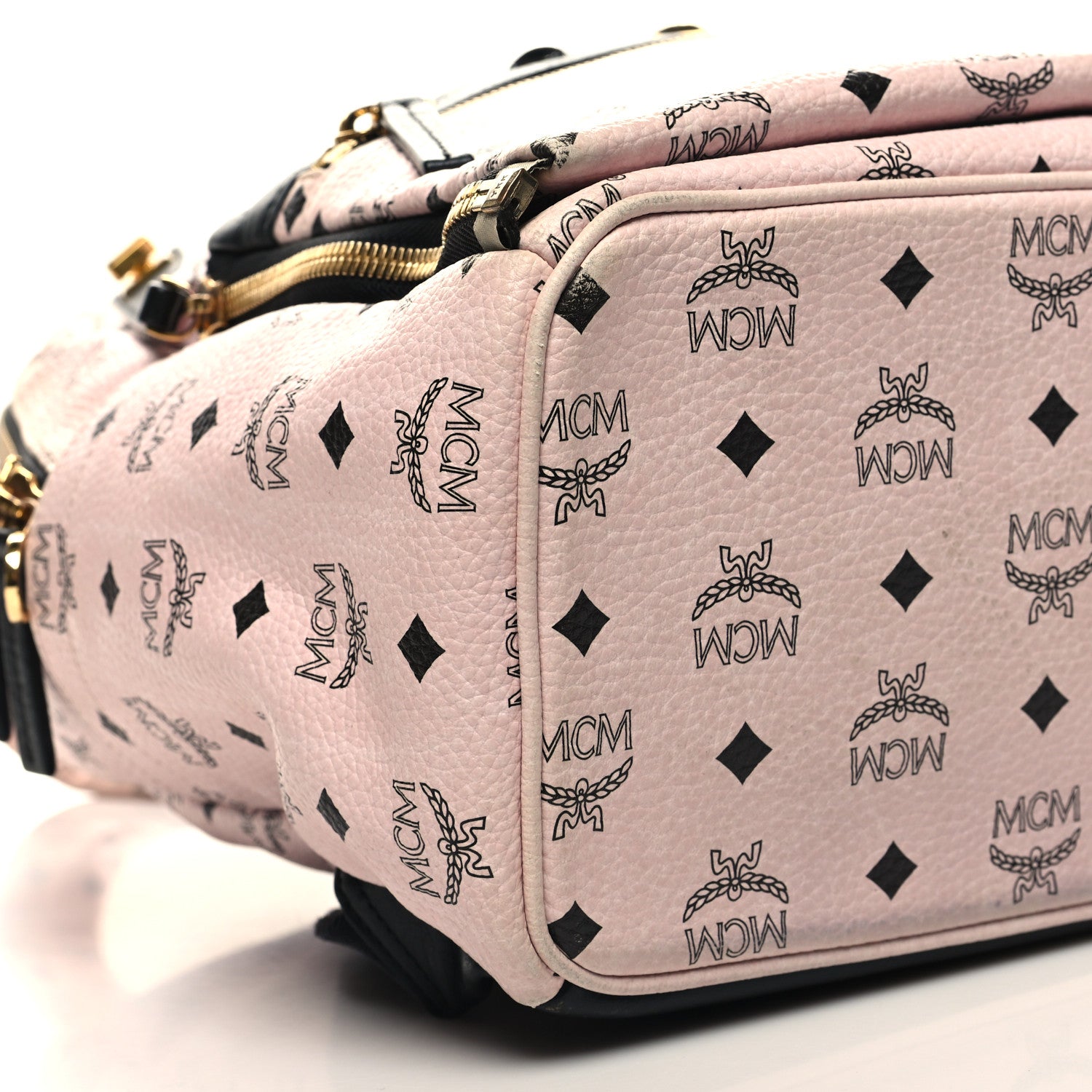 MCM Visetos Studded Dual Stark Backpack Chalk Pink Black 8 of 12