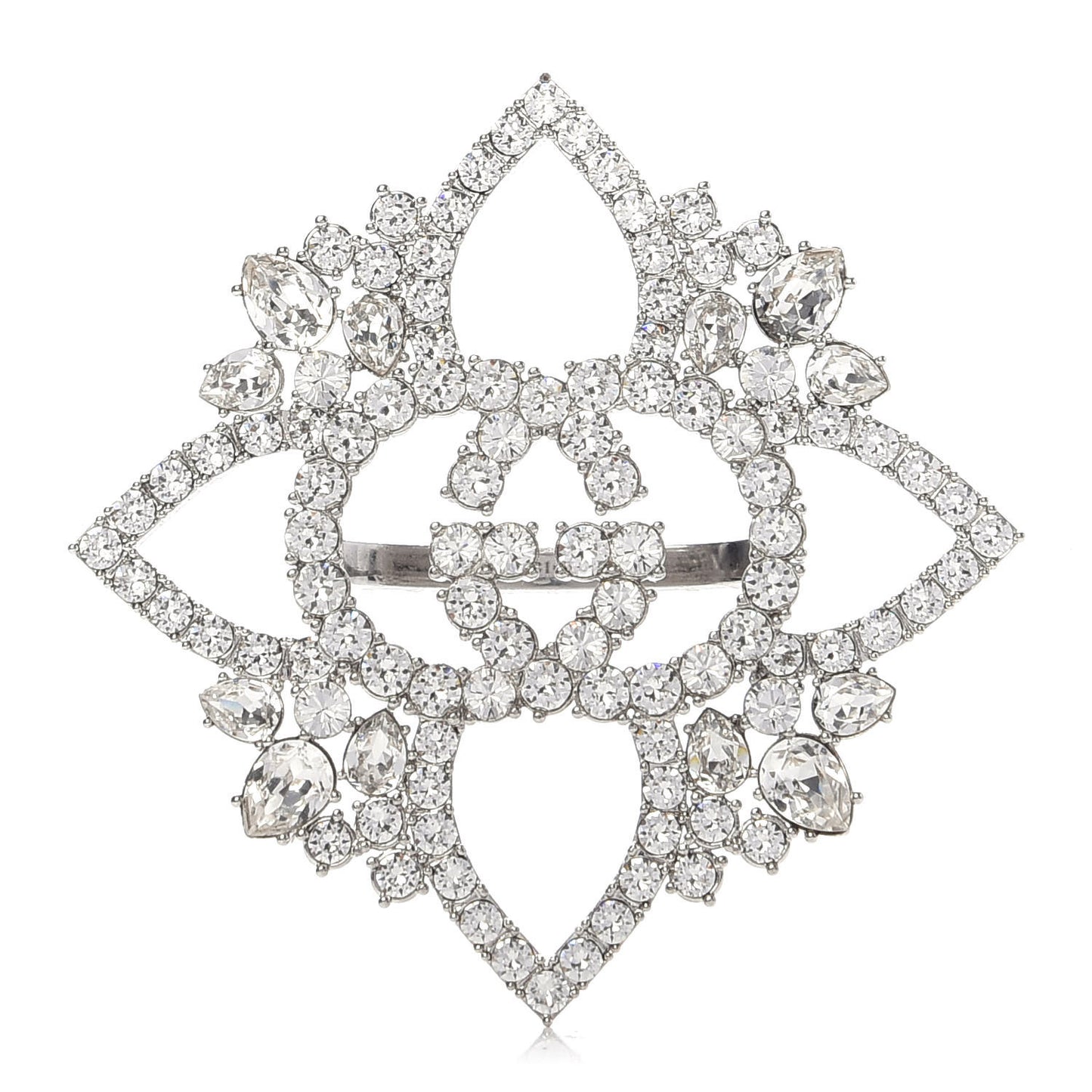 Metal Crystal Double G Ring Silver