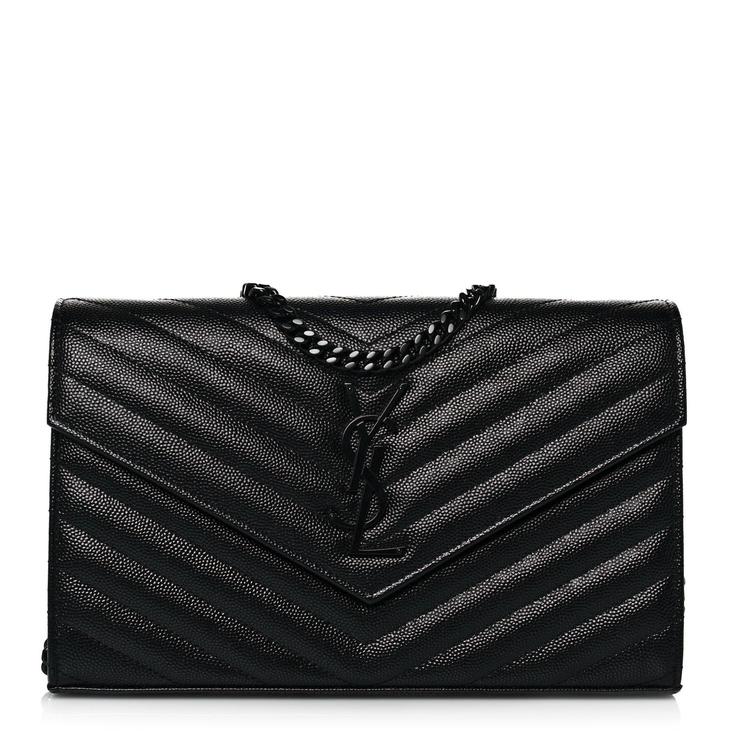 Grain De Poudre Matelasse Chevron Monogram Chain Wallet Black