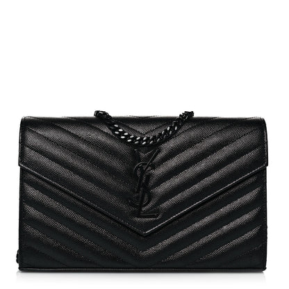 Saint Laurent Grain De Poudre Matelasse Chevron Monogram Chain Wallet Black 1 of 12