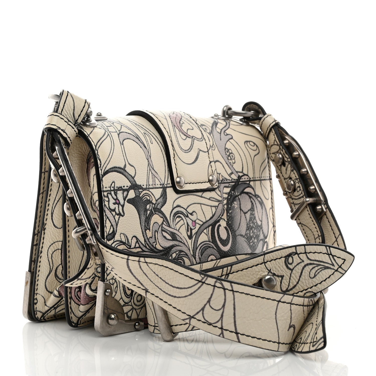 Prada X JAMES JEAN Glace Calfskin Rabbit Print Cahier Bag Opaline 3 of 12