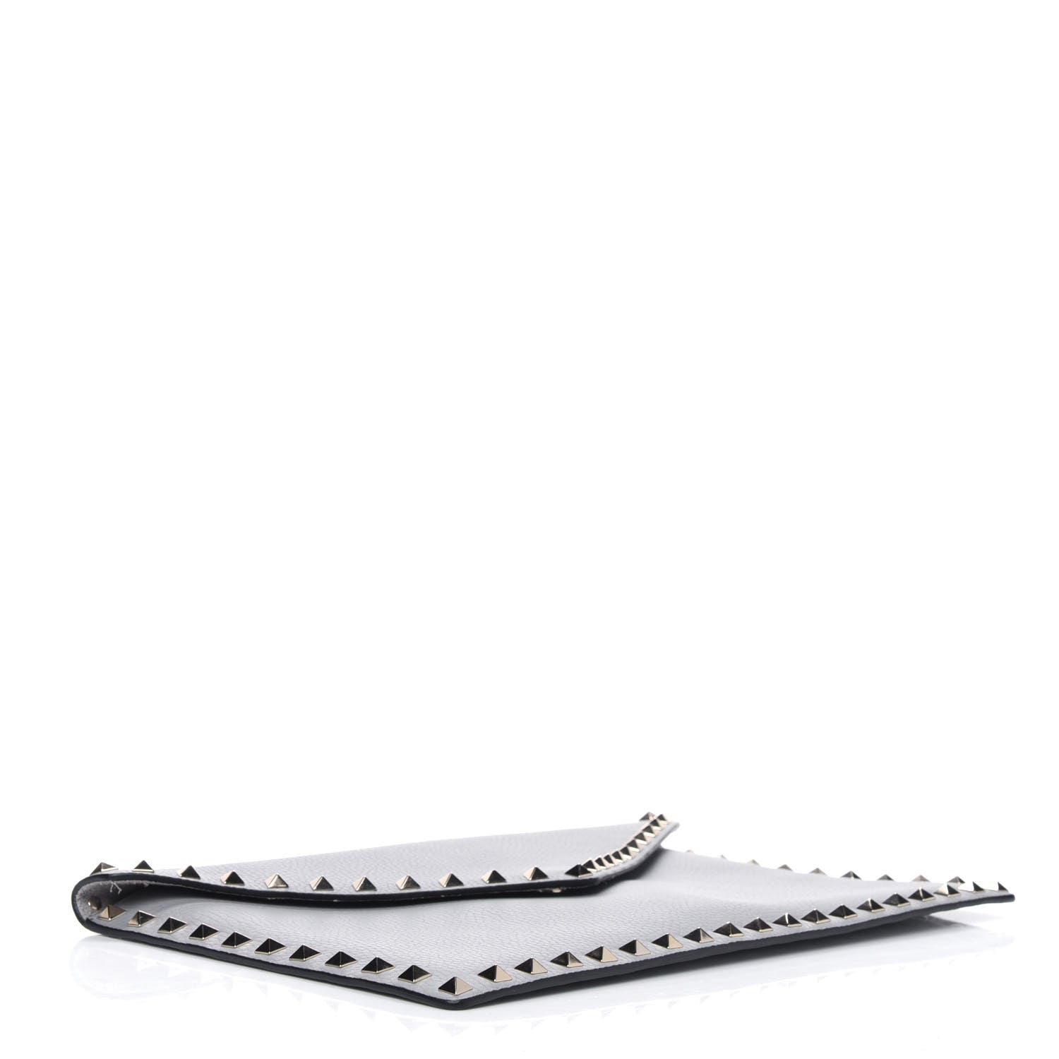 Valentino Garavani Pebbled Calfskin Large Rockstud Envelope Clutch Pastel Grey 3 of 4