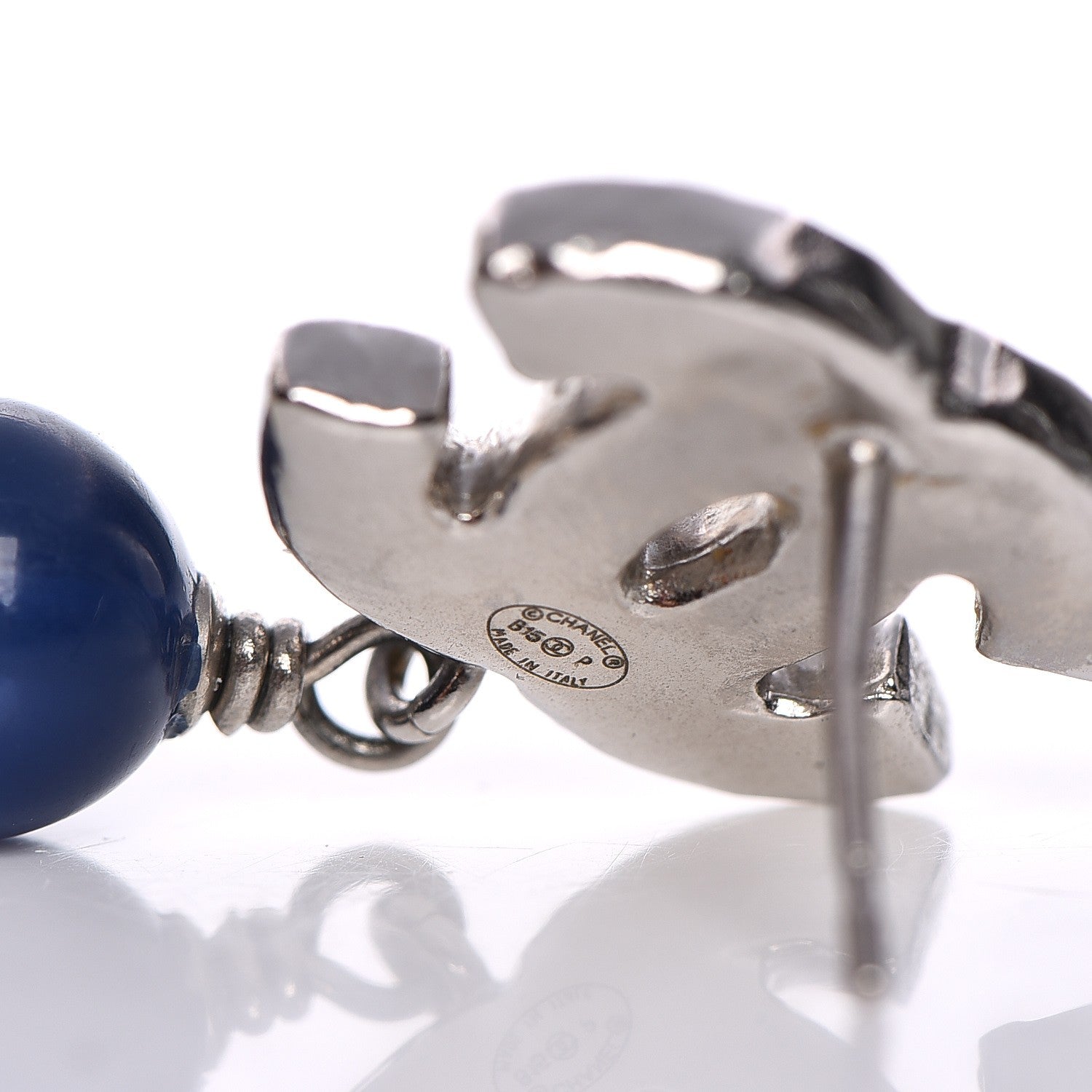 Chanel Enamel Pearl Bead CC Drop Earrings Blue 4 of 4