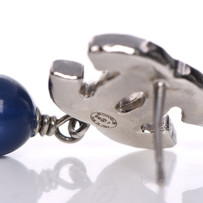 Chanel Enamel Pearl Bead CC Drop Earrings Blue 4 of 4
