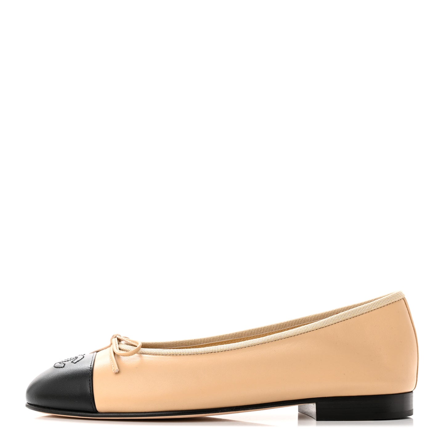 Lambskin Cap Toe CC Ballerina Flats 37 Beige Black
