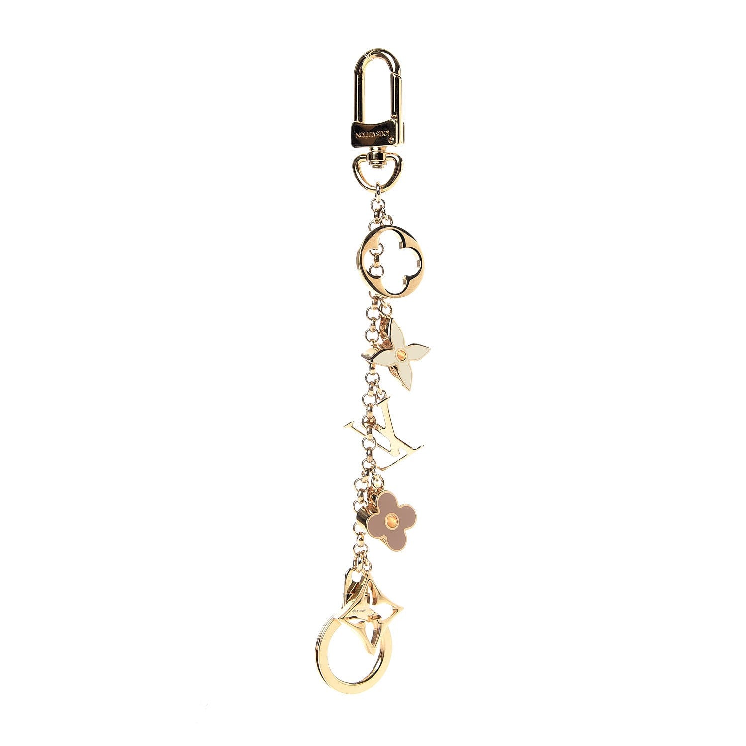 Louis Vuitton Brass Enamel Fleur De Monogram Bag Charm Chain Gold 1 of 3