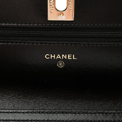 Chanel Shiny Lambskin Quilted Golden Links Wallet On Chain WOC Black 6 of 12
