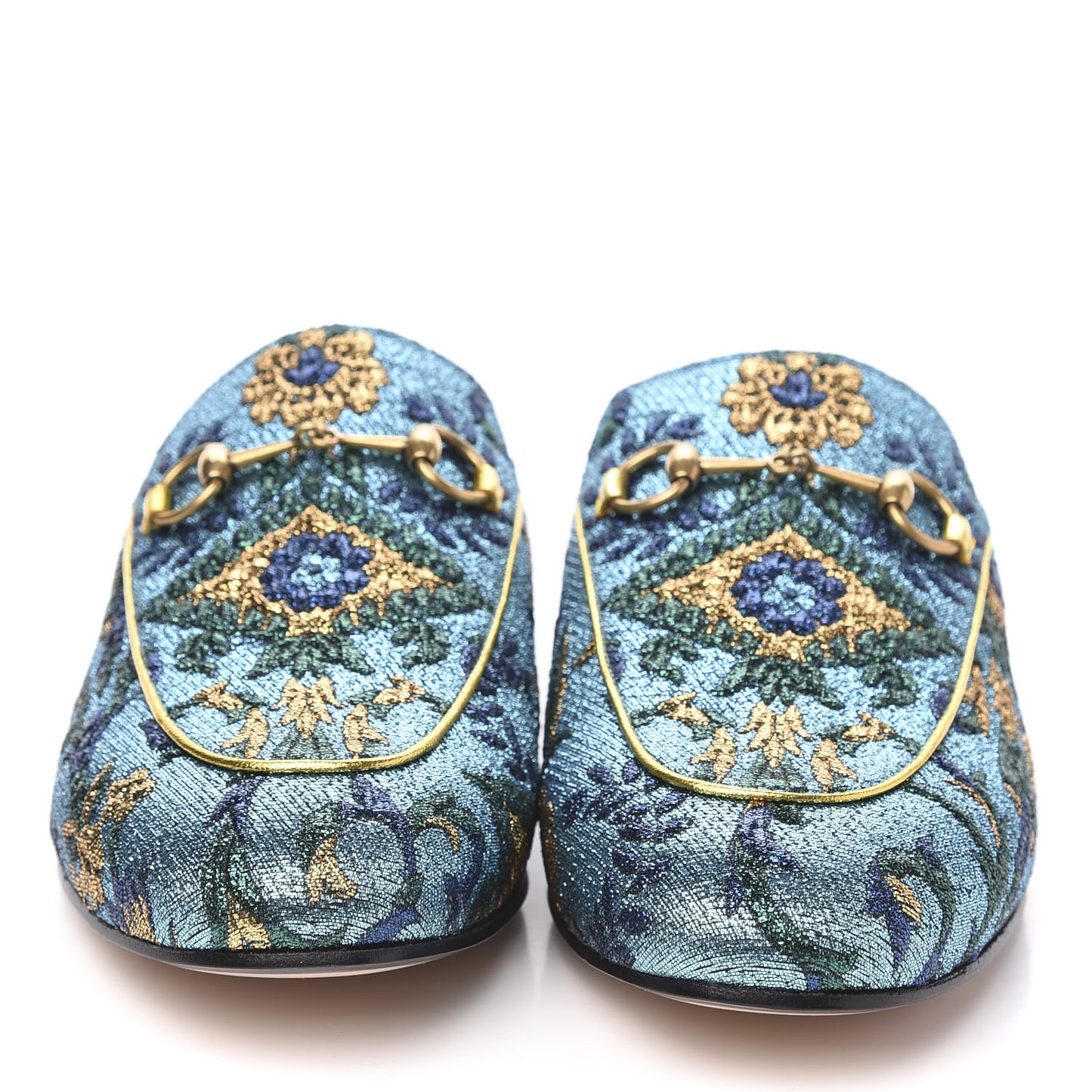Iridescent Brocade Womens Princetown Slippers 38.5 Azure Multicolor Oro