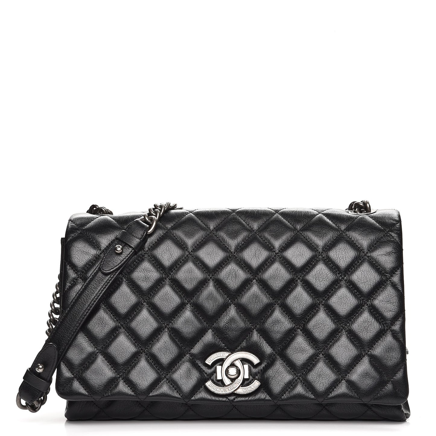 Metallic Goatskin Quilted Large City Rock Flap Black