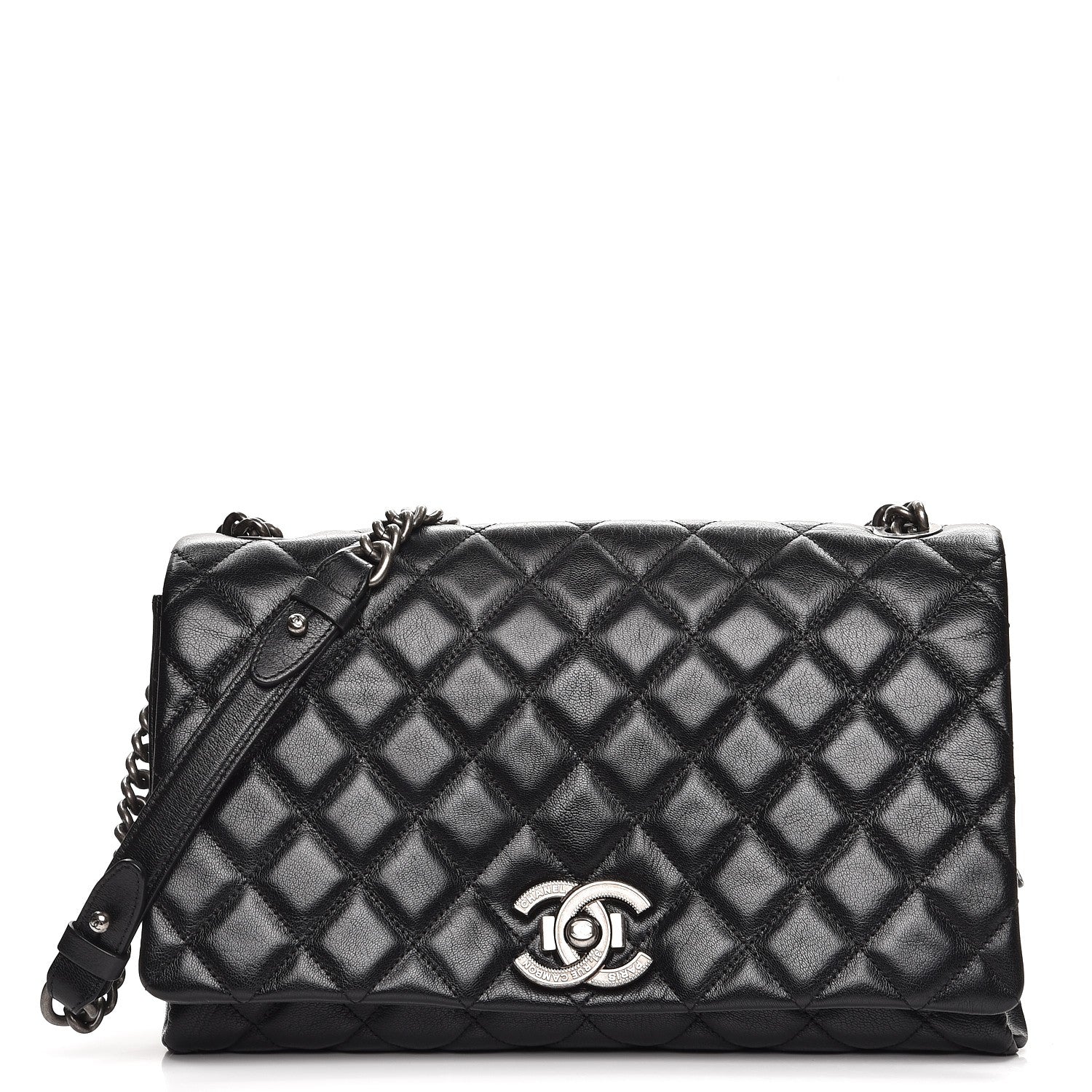 Chanel Metallic Goatskin Quilted Large City Rock Flap Black 1 of 8