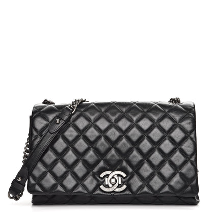 Chanel Metallic Goatskin Quilted Large City Rock Flap Black 1 of 8