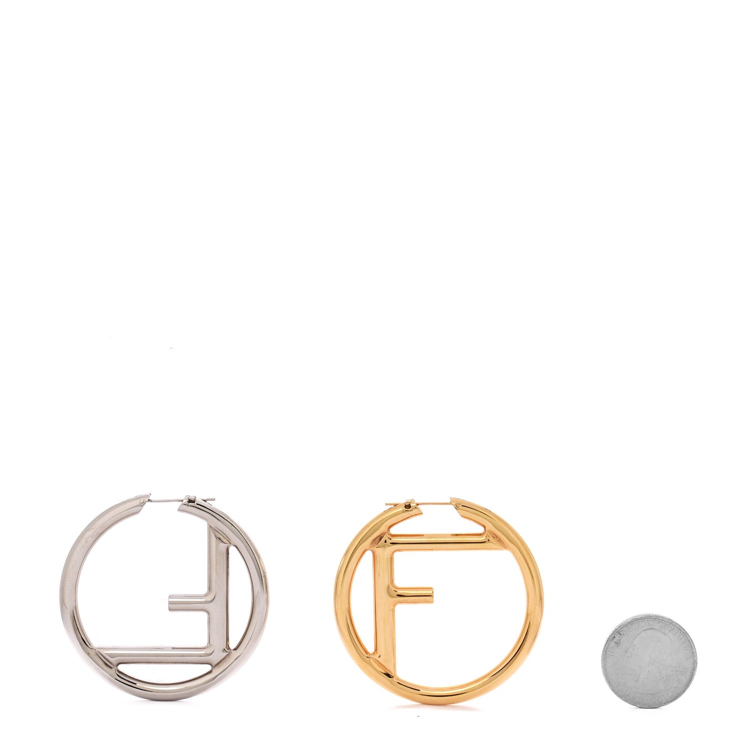 Fendi Metal FF Hoop Earrings Gold Silver 2 of 4