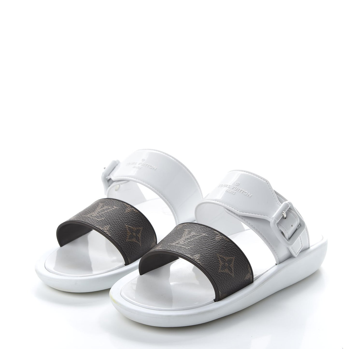 Monogram Sunbath Flat Mule Sandals 36 White
