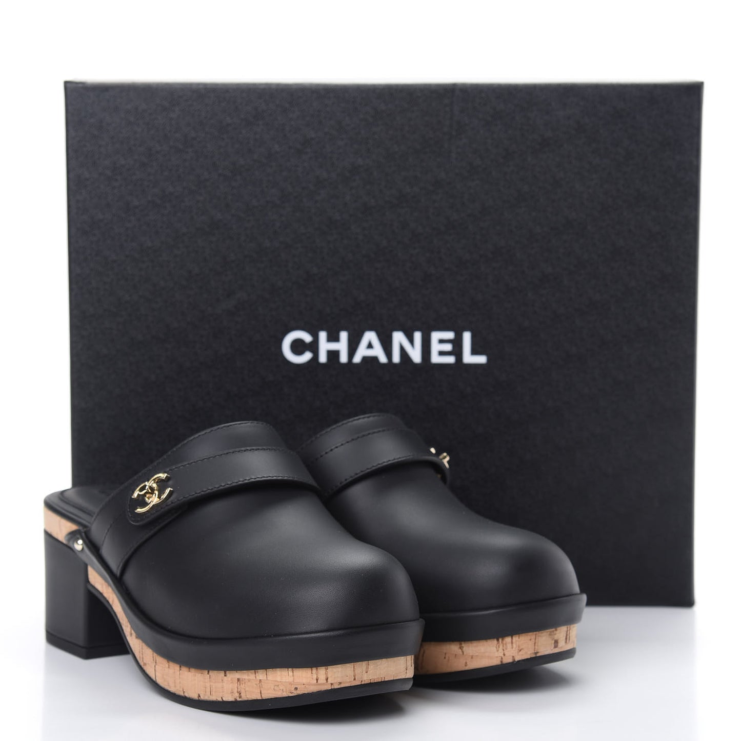 Calfskin CC Turn Lock Clogs 37 Black
