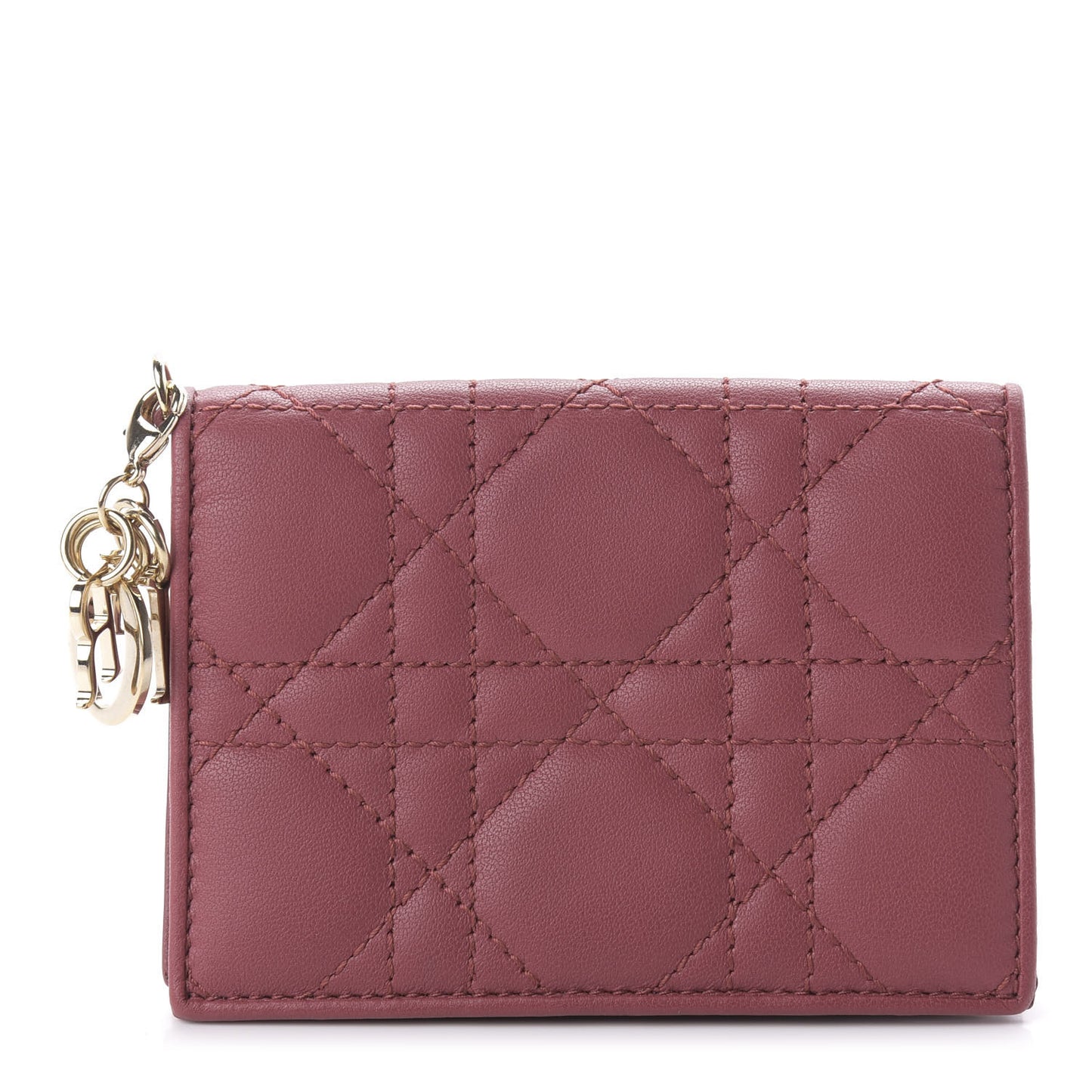 Lambskin Cannage Small Lady Dior Flap Card Holder Burgundy
