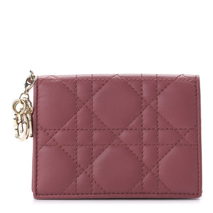 Christian Dior Lambskin Cannage Small Lady Dior Flap Card Holder Burgundy 1 of 9